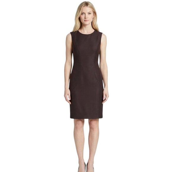 Hugo Boss Denesa Piped Sleeveless Sheath Dress 8 Burgundy Minimalistic - Picture 1 of 12